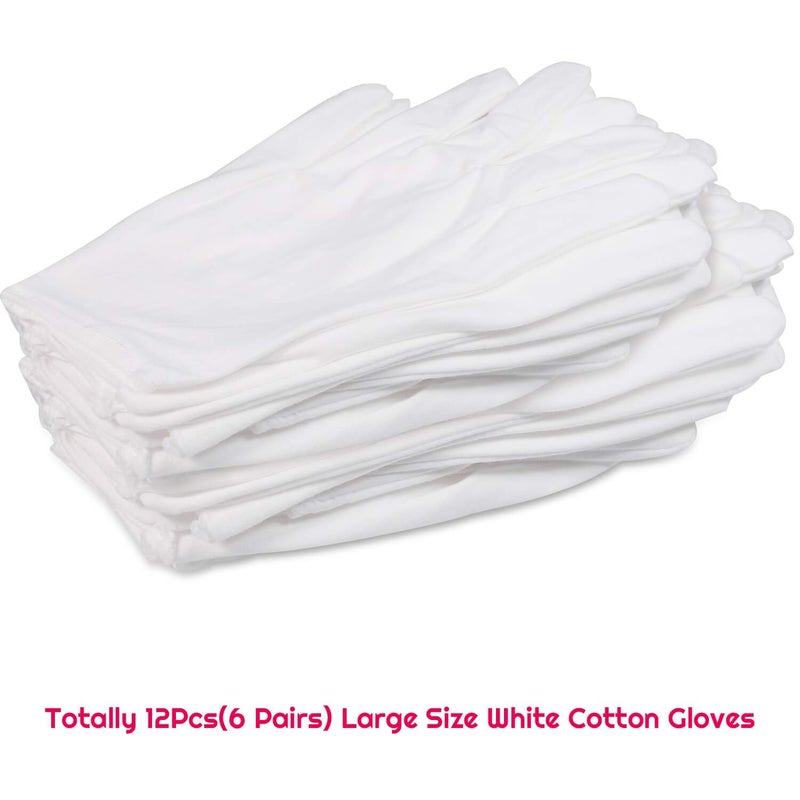 anezus 6 Pairs White Cotton Gloves for Dry Hands Eczema SPA Moisturizing, Work Glove Liners for Serving Costume Inspection - Image 2